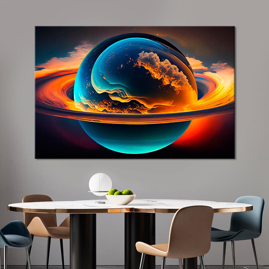 Картина космос Оранжево-голубая планета 80x54 см (A1303-1)
