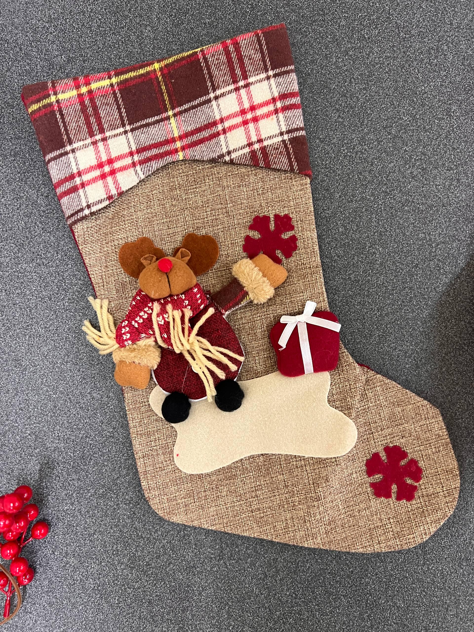 Новогодний сапожок Олень Клетка 43 см (N6139/2)