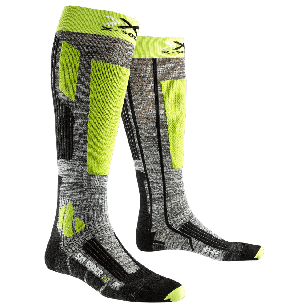 Шкарпетки X-Socks Ski Rider 2.0 X100092-G730 р. 45/47 Grey Melange/Green Lime