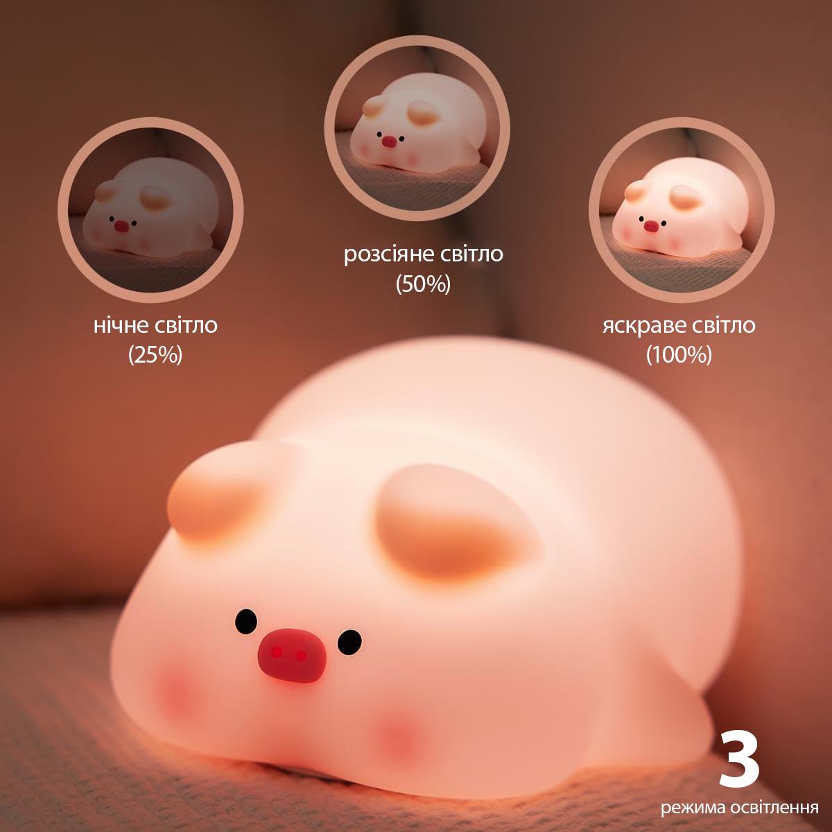 Ночник Поросенок силиконовый с регулировкой яркости таймером аккумулятором с USB зарядкой (25149401) - фото 2 Ночник Поросенок силиконовый с регулировкой яркости таймером аккумулятором с USB зарядкой (25149401) - фото 2
