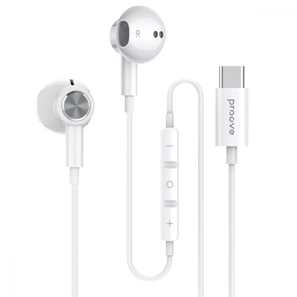 Наушники проводные Proove Echo Type-C с микрофоном регулятором громкости и динамиками 14,2 мм Белый (632136)