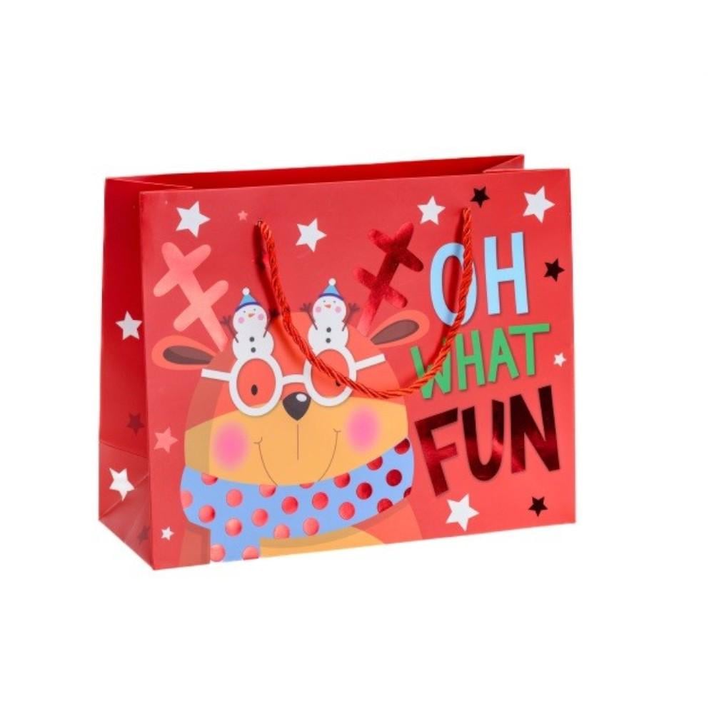 Подарочный пакет новогодний Stenson Let it snow Олень 34х45х12 см Красный (23941054)