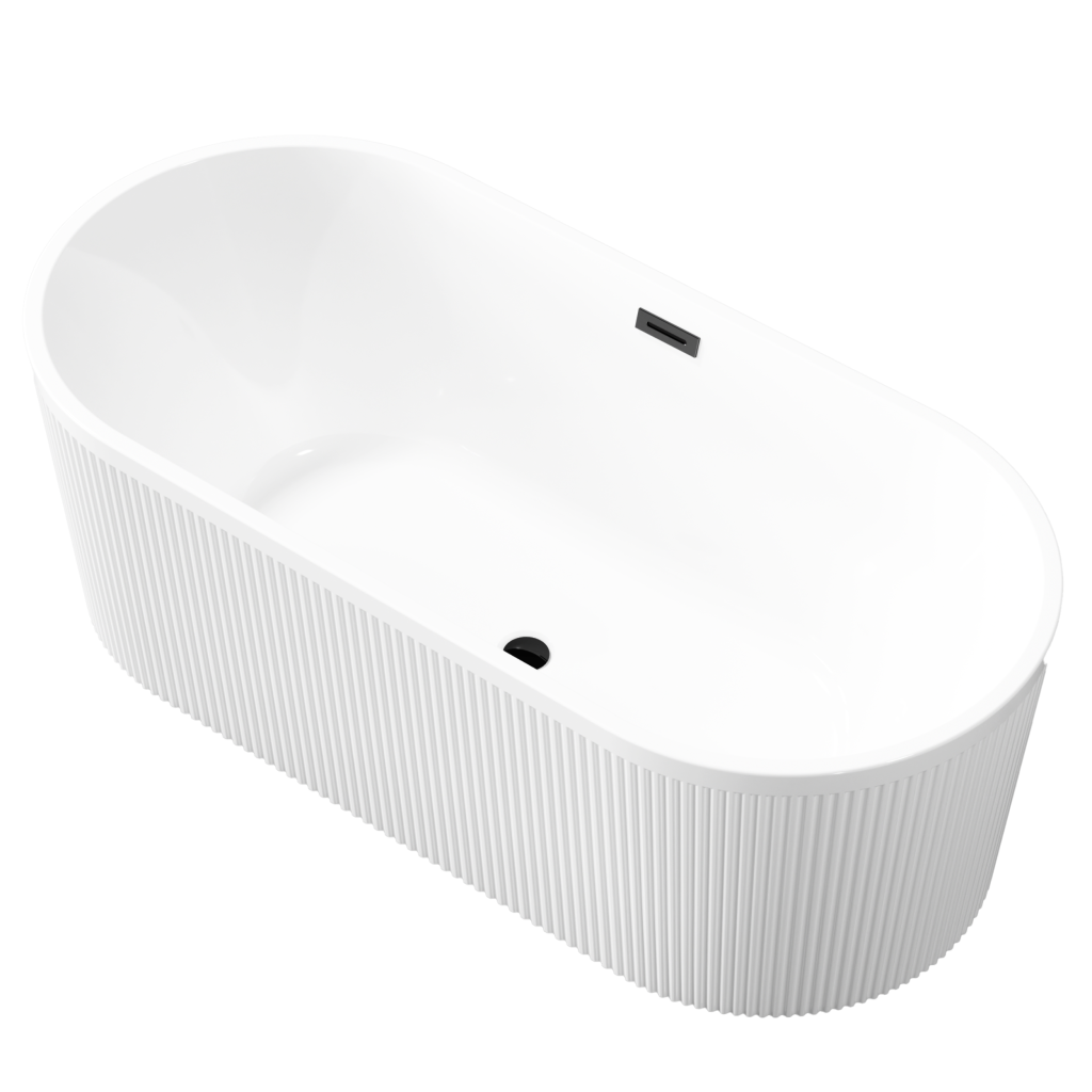 Ванна акрилова Invena Glamour окремостояча ребриста з чорним сифоном 170 см Білий (23445277)
