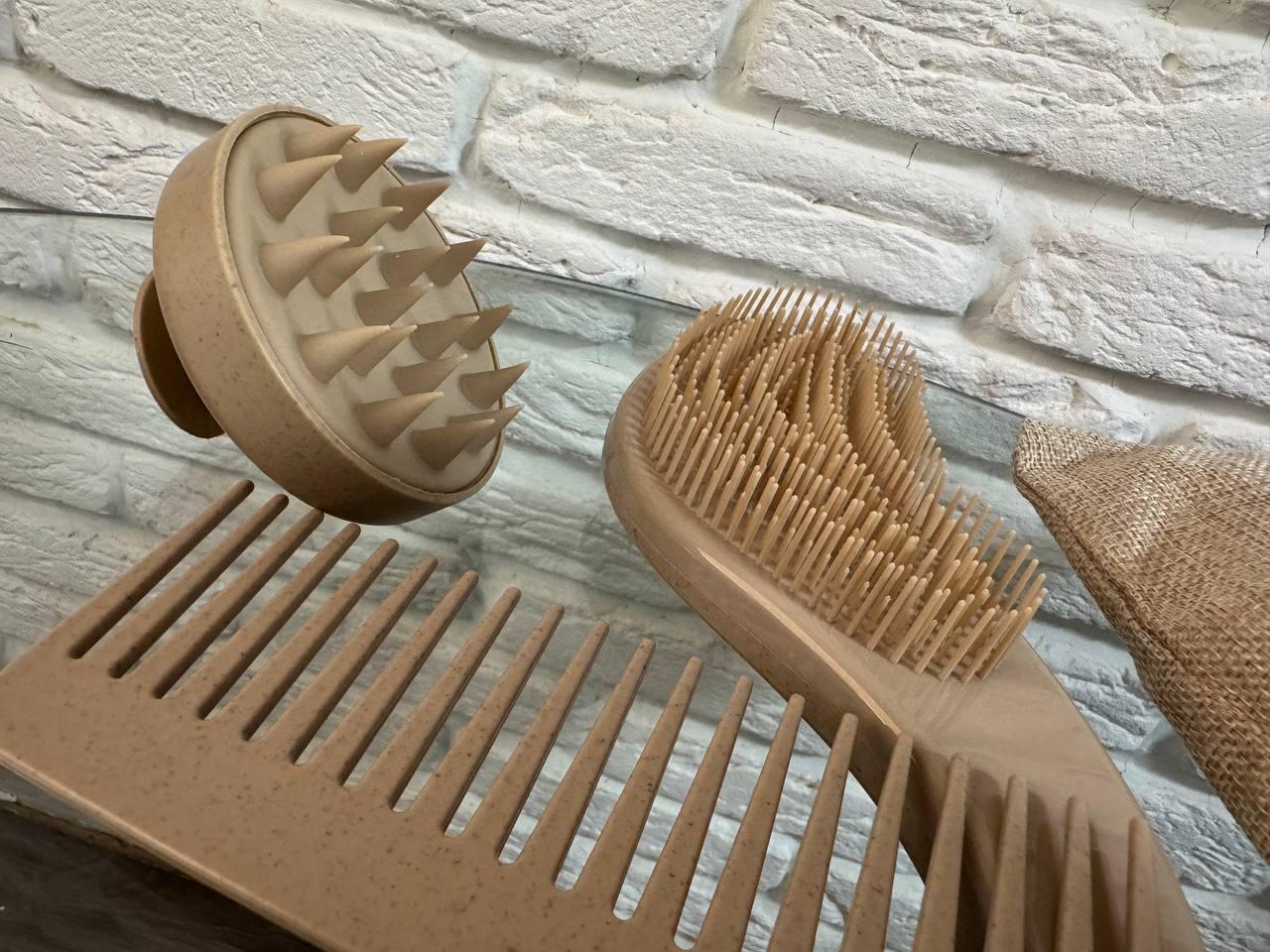 Набор для волос 3в1 расческа массажная/гребень/щетка для мытья головы и волос - фото 5