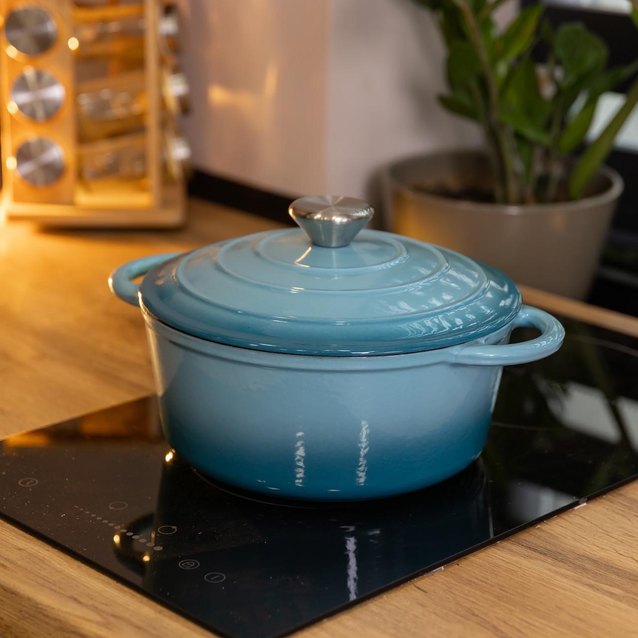 Каструля чугунная эмалированная с крышкой для тушения/запекания/утомления 2,5 л Синий (HP-1-14-BLUE)