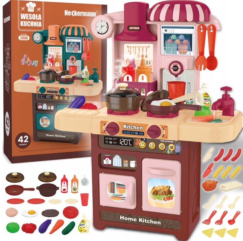 Кухня іграшкова дитяча 57 см з парою та водою з посудом 42 пр Рожевий (29315546)