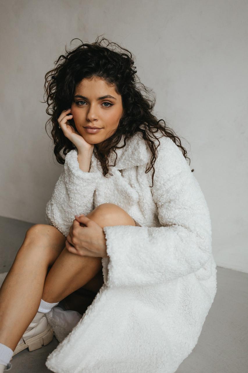 Пальто-шуба женская из эко-букле S-M Молочный (1822980649) - фото 3 Пальто-шуба женская из эко-букле S-M Молочный (1822980649) - фото 3