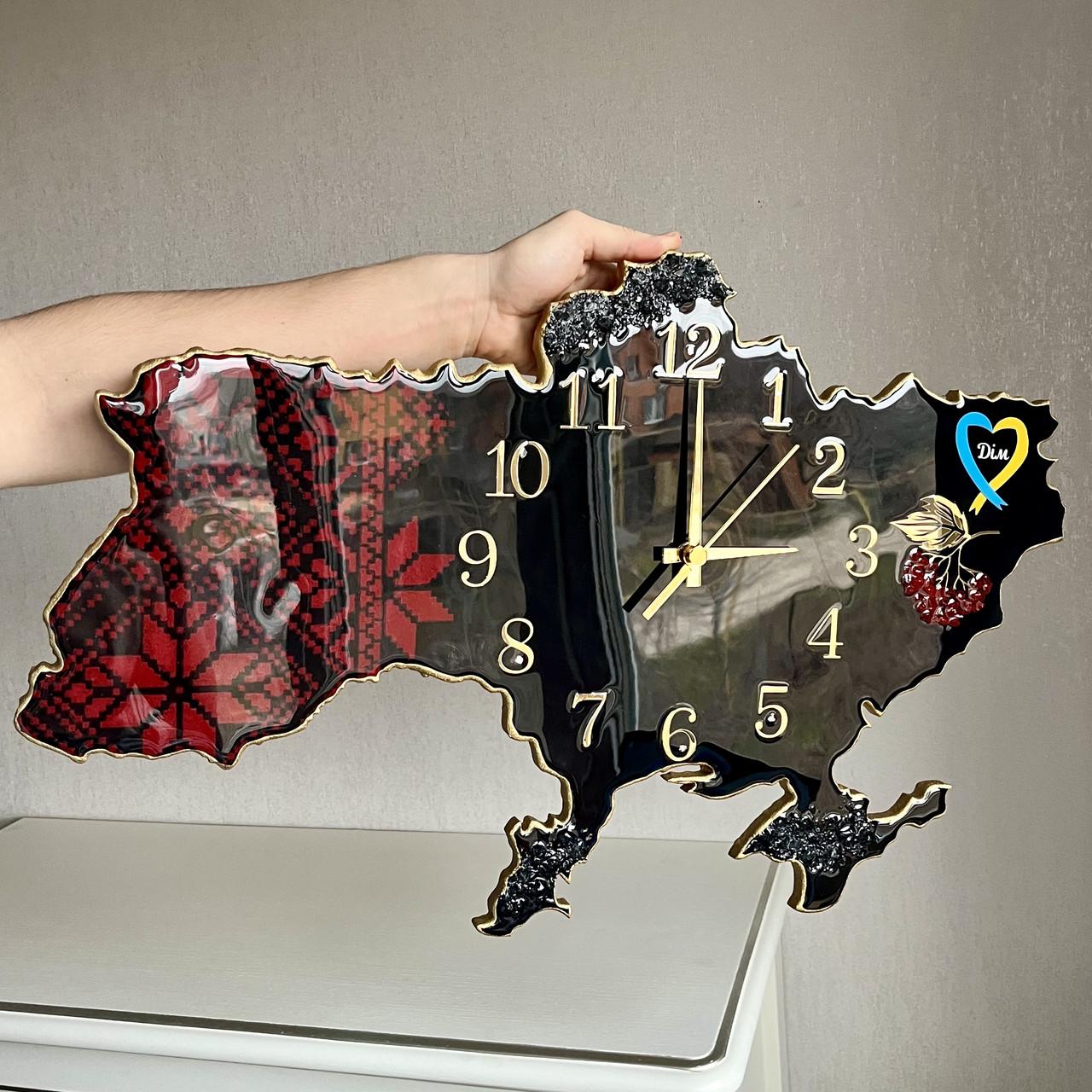 Часы настенные из эпоксидной смолы Карта Украины 120х76 см