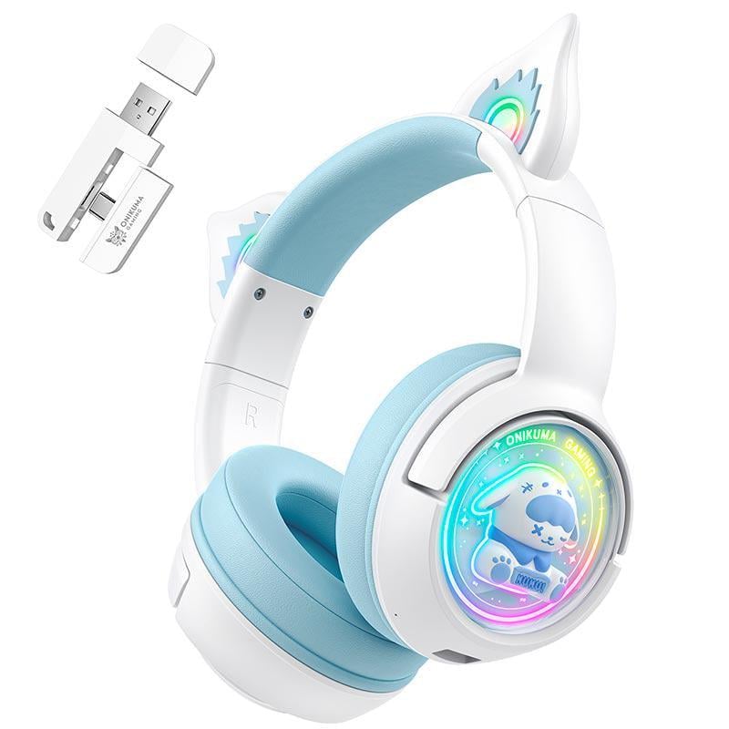 Гарнитура беспроводная игровая Onikuma B5 с RGB-подсветкой и микрофоном Bluetooth 5.3/2.4G/USB Type-C White/Blue (26850)