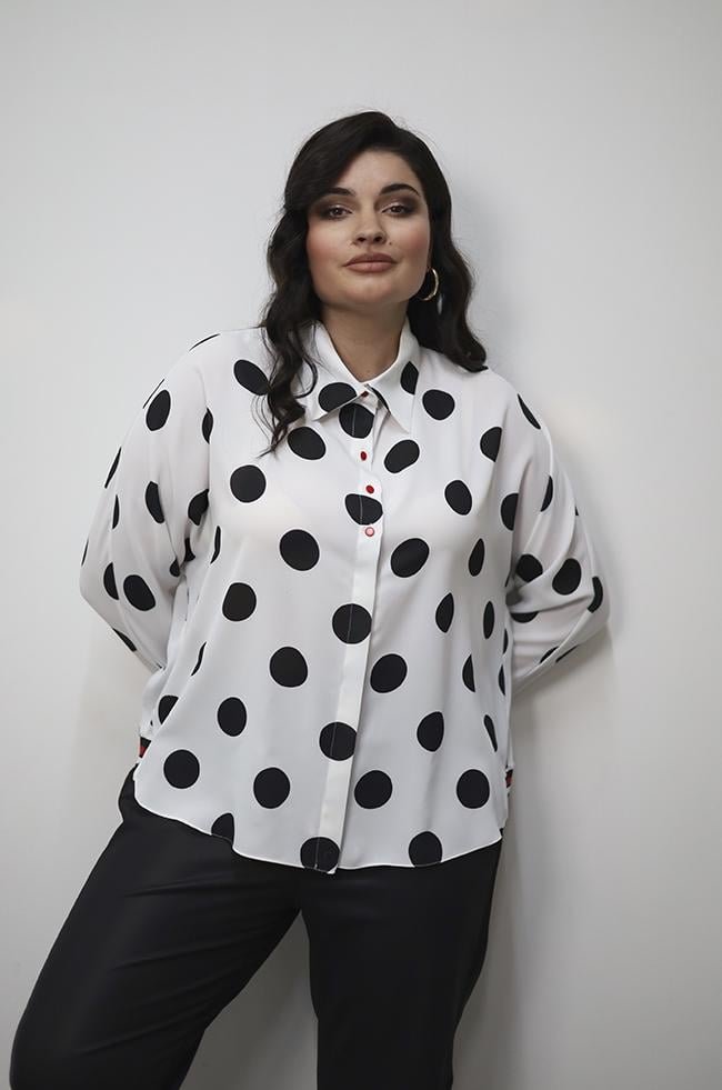 Блуза Lipar шифонова в великий горох р. 52 Білий (2884)