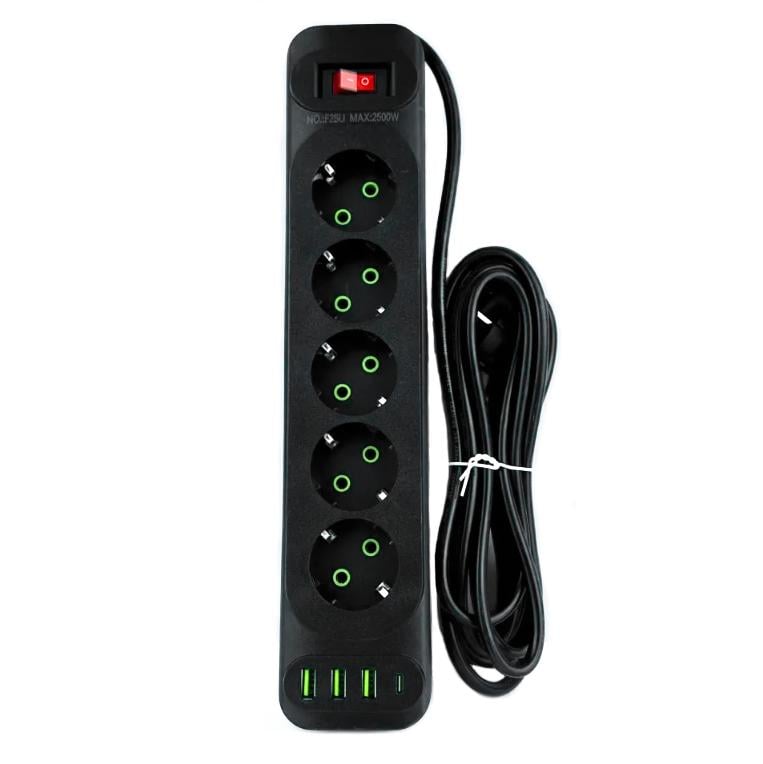 Удлинитель сетевой UA Power F25U 5 розеток 3 USB Type-C 2 м Black (34188077)