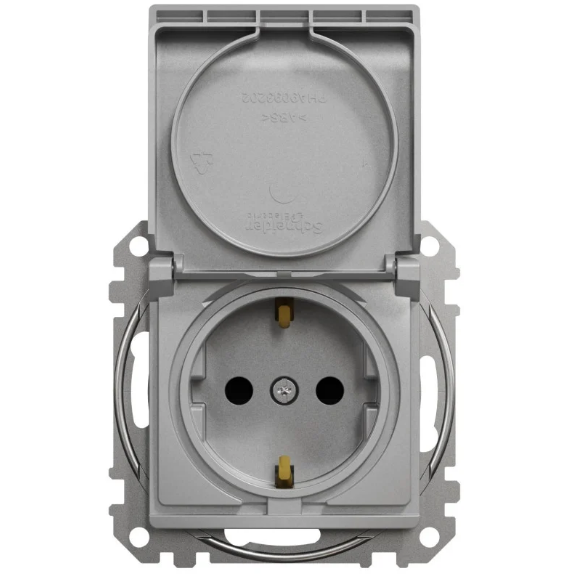 Розетка одинарная SCHNEIDER Sedna Design и шторками Алюминий (28518578)