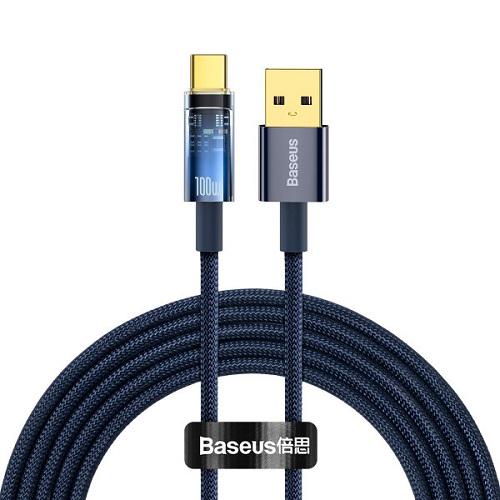 Кабель BASEUS USB 2.0 AM-Type-C M CATS000303 Explorer Series Auto Power-Off 2 м 5 A 100 W Синий (567453)