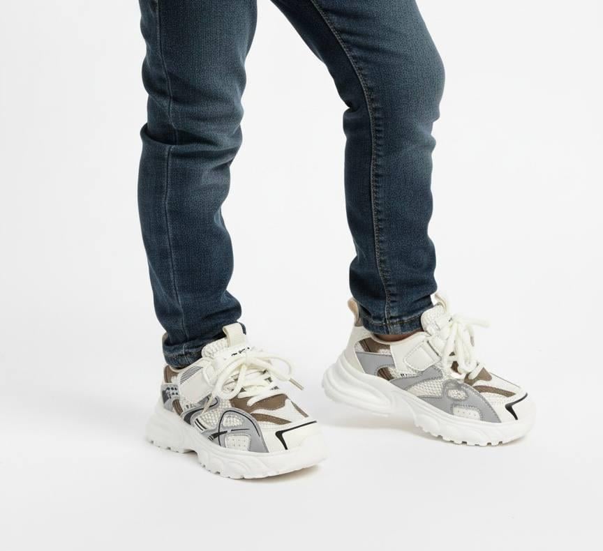 Кроссовки детские Bessky с липучкой и шнуровкой р. 32 Белый с серыми и коричневыми вставками