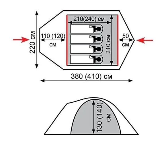 Палатка Tramp Mountain 3 v2 TRT-023 Cерый с красным (a3a3f1a2) - фото 6