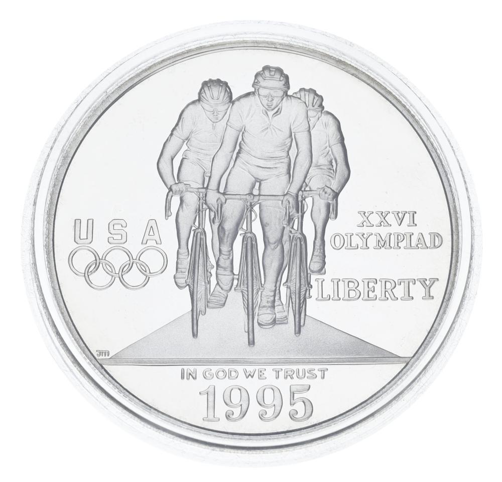 Коллекционная монета США 1 доллар 1995 года Серебро P Proof XXVI летние Олимпийские игры в Атланте-Велоспорт (М23321)