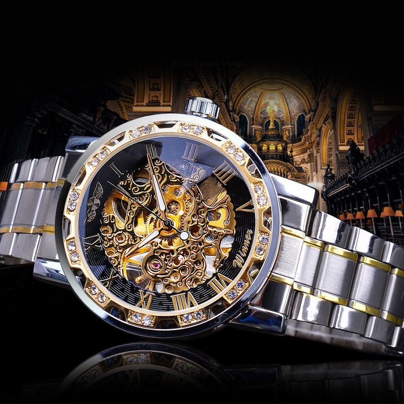 Годинники чоловічий з стразами Winner Diamonds W614 Silver/Gold/Black - фото 5 Годинники чоловічий з стразами Winner Diamonds W614 Silver/Gold/Black - фото 5