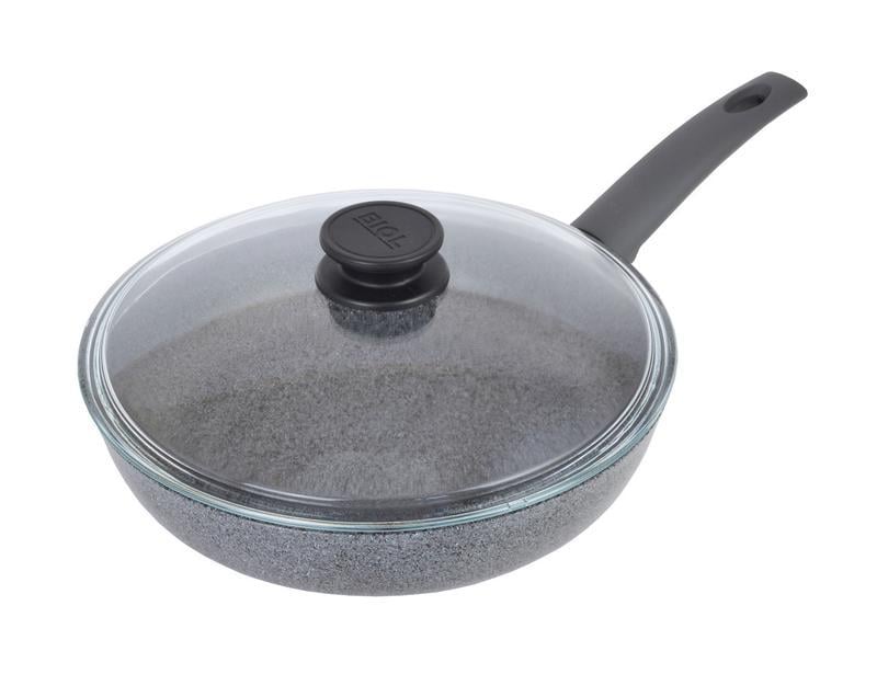 Сковорода  с антипригарным покрытием и стеклянной крышкой Биол Оптима Гранит 20 см (20048ПС)