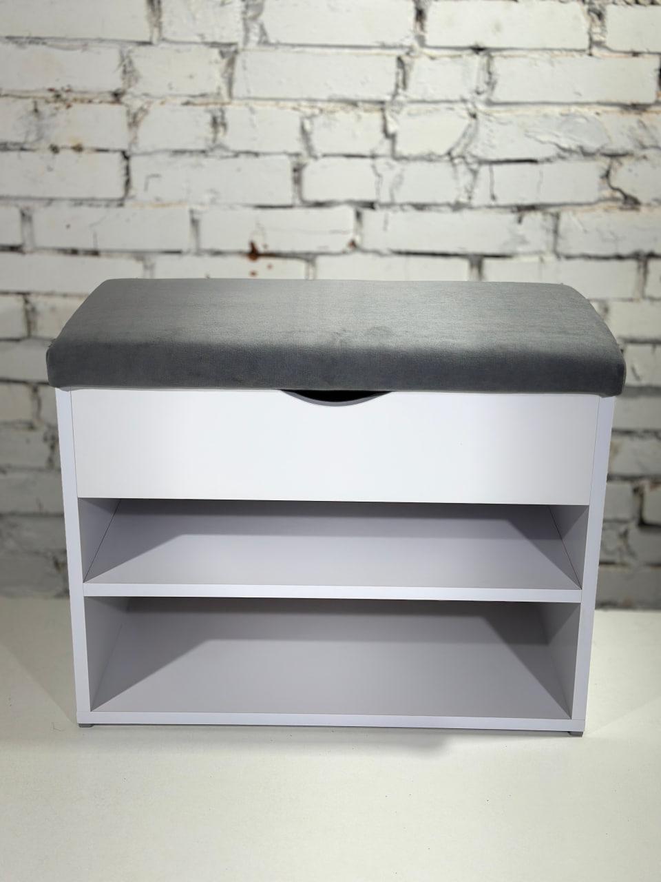 Тумба для обуви велюр 30х80х45 см Белый/Серый - фото 2