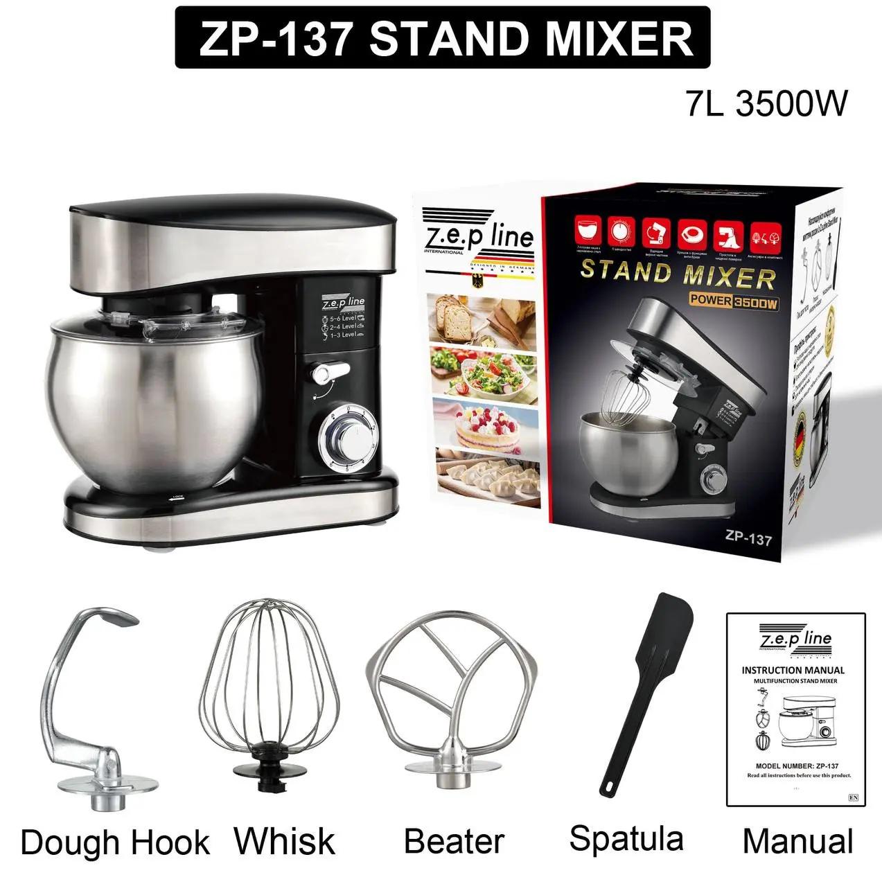 Миксер-тестомес планетарный ZepLine ZP-137 3500 Вт 7 л Черный (24178464) - фото 4