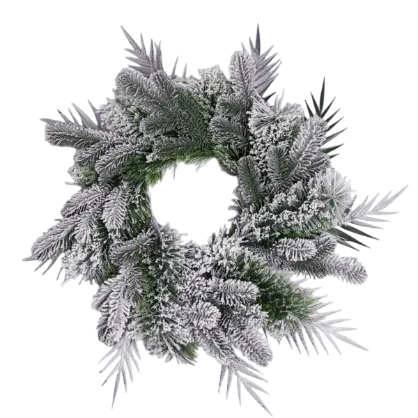 Вінок штучний хвойний Святковий засніжений Зелений/Білий