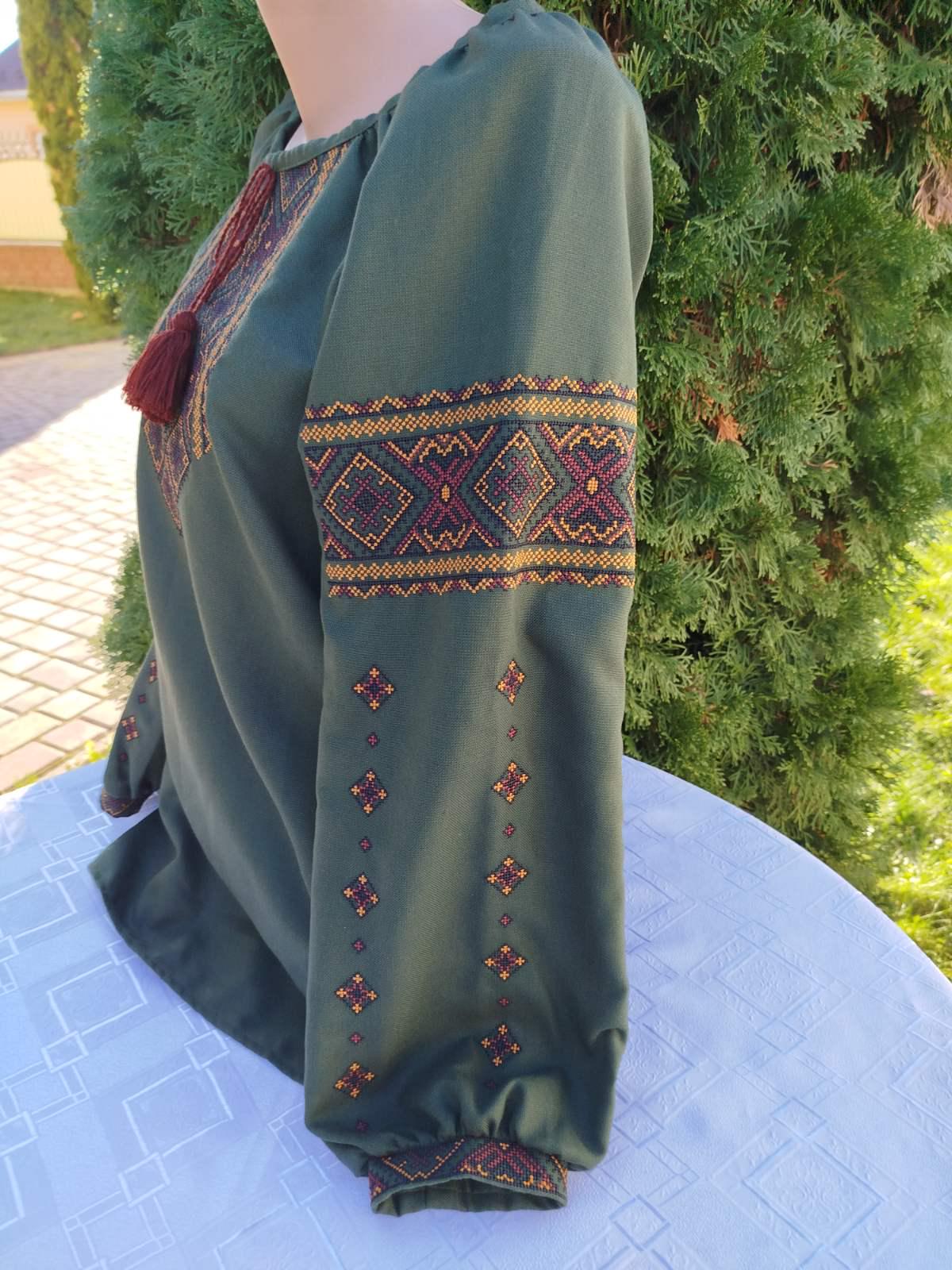 Вишиванка жіноча Гуцульський узір натуральному домотканому полотні р. 54 Зелений/Жовтий/Черний (2411610459) - фото 2 Вишиванка жіноча Гуцульський узір натуральному домотканому полотні р. 54 Зелений/Жовтий/Черний (2411610459) - фото 2