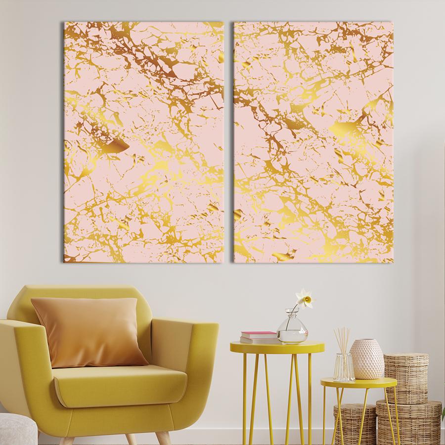 Настенный декор диптих картина на холсте для интерьера Мрамор с золотым узором 165x122 см (27-2)