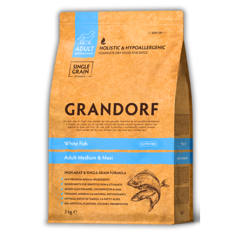 Корм для собак сухой Grandorf Белая рыба для взрослых собак средних и крупных пород 3 кг (94303)
