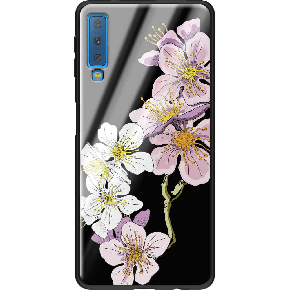 Чехол Boxface Samsung A750 Galaxy A7 2018 Cherry Blossom Черный силикон со стеклом (35481-cc4-37741)