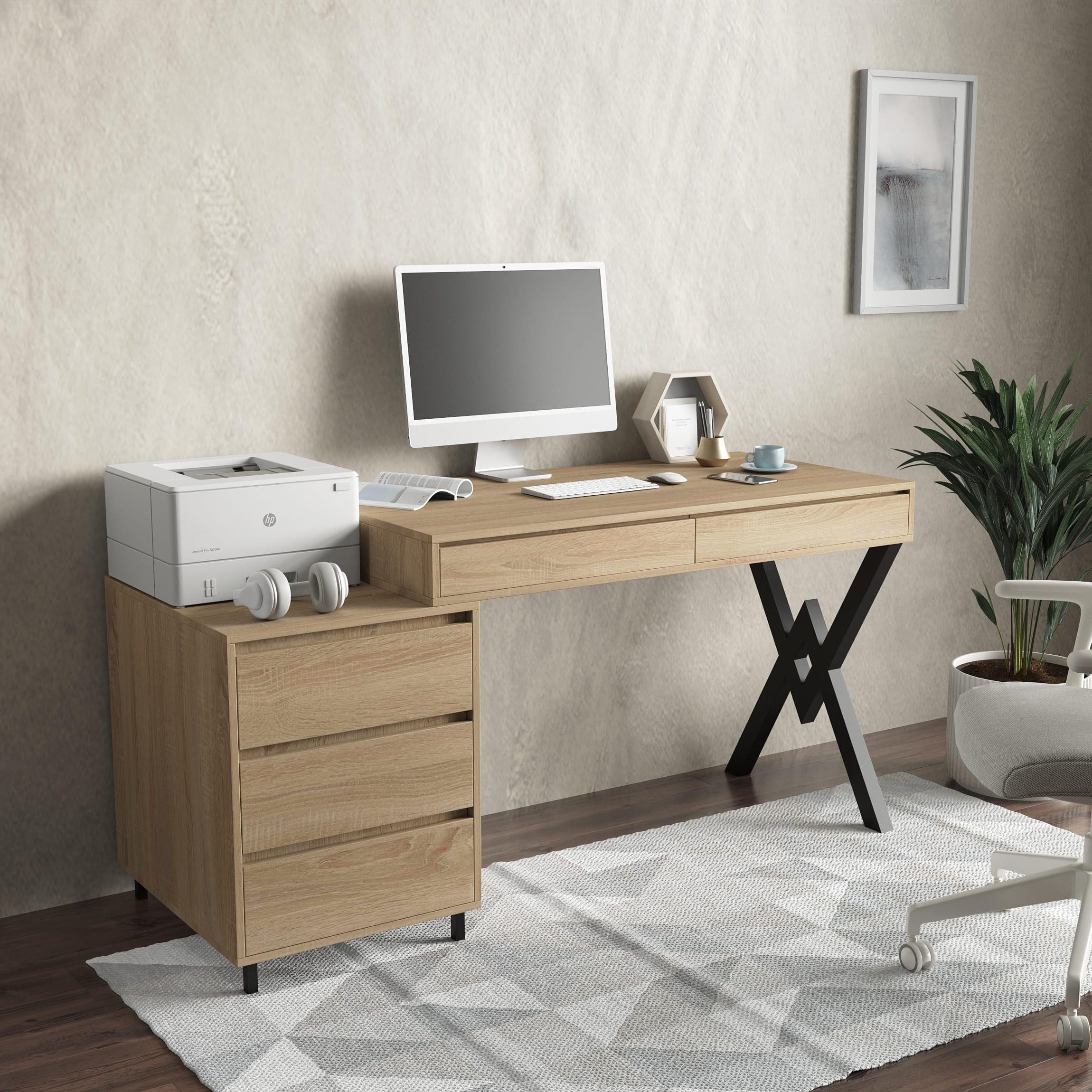 Стол для офиса в стиле лофт с ящиками Дуб Сонома (380146)