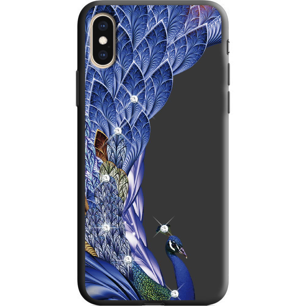 Чехол Boxface iPhone XS Павлин со стразами Черный силикон (35413-rs7-38046)