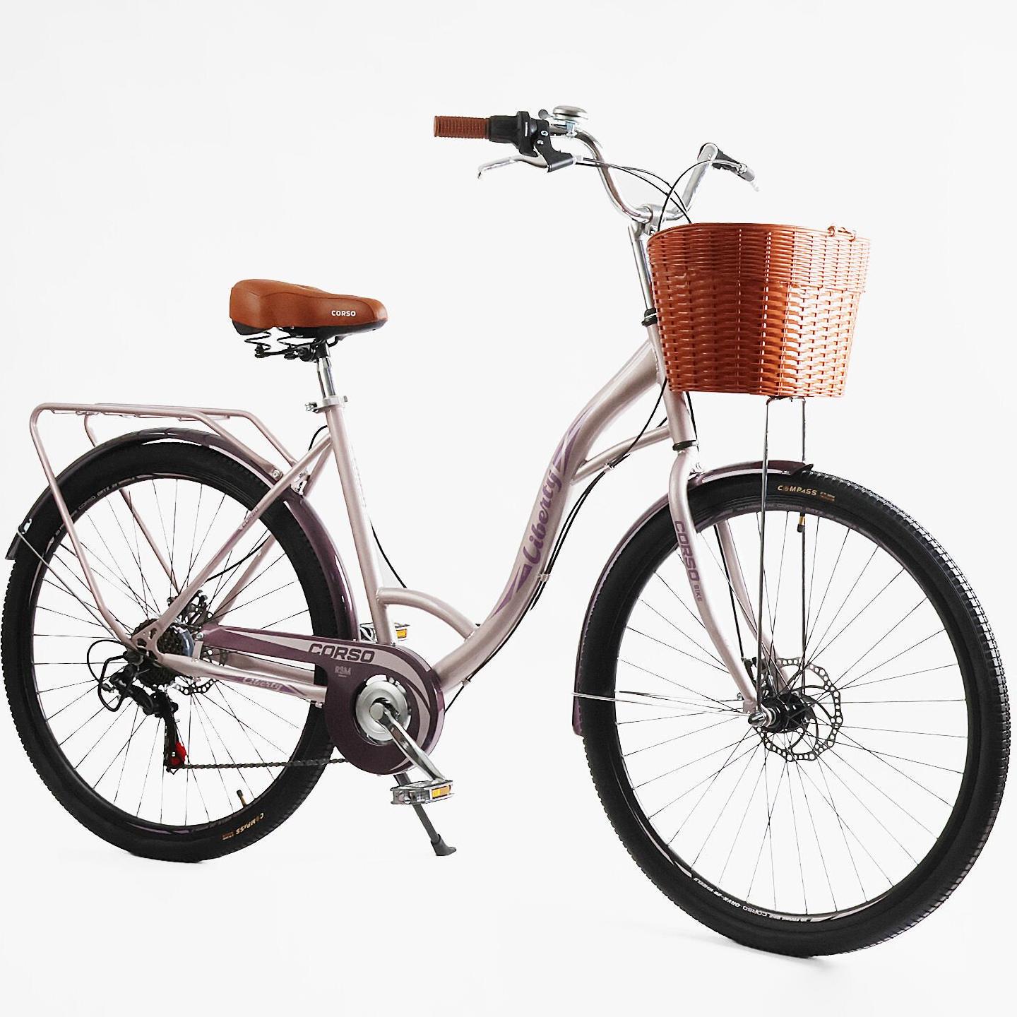 Велосипед городской Corso Liberty с корзиной и багажником рама 20"/28" Розовый - фото 2 Велосипед городской Corso Liberty с корзиной и багажником рама 20"/28" Розовый - фото 2