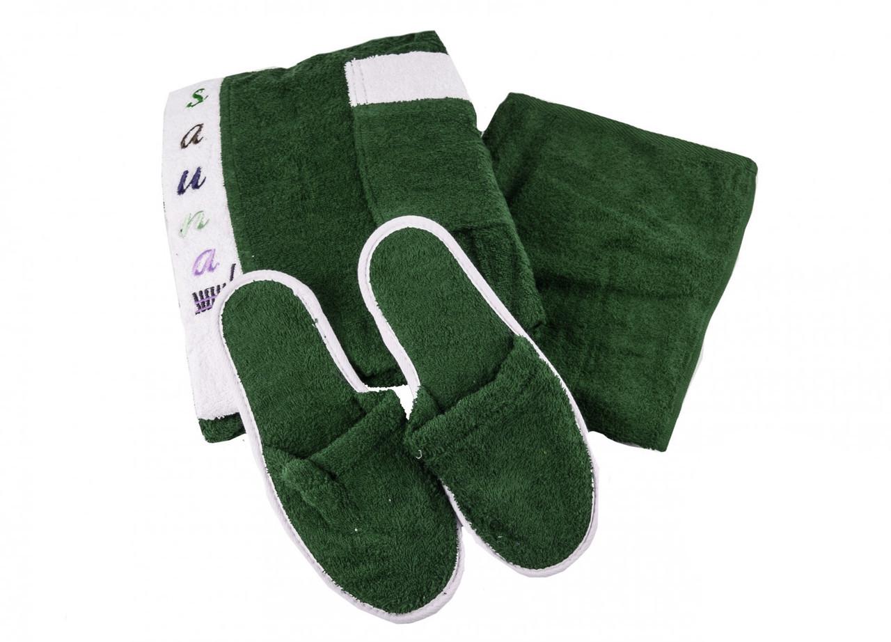 Набор для сауны мужской Gursan Cotton полотенца с тапочками Green (14319314)