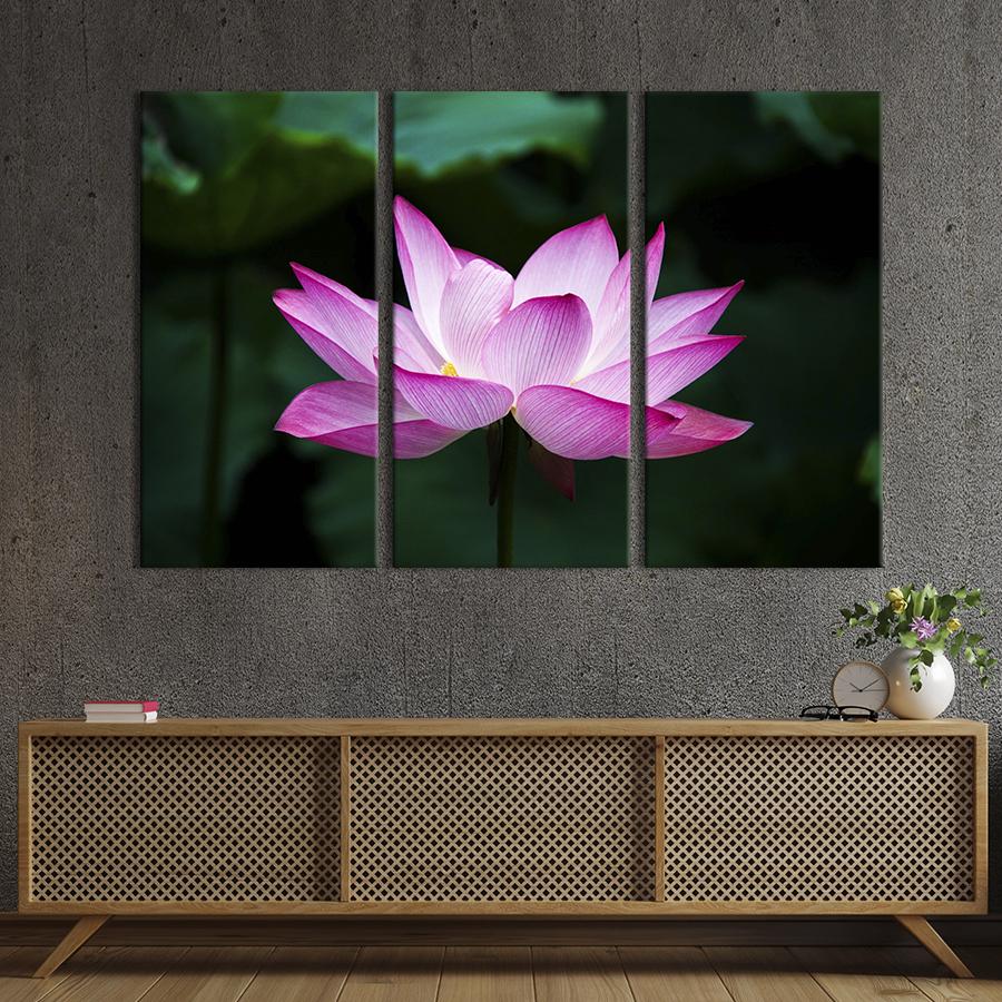 Картина на холсте триптих Восхитительный розовый лотос 156x100 см (892-31)