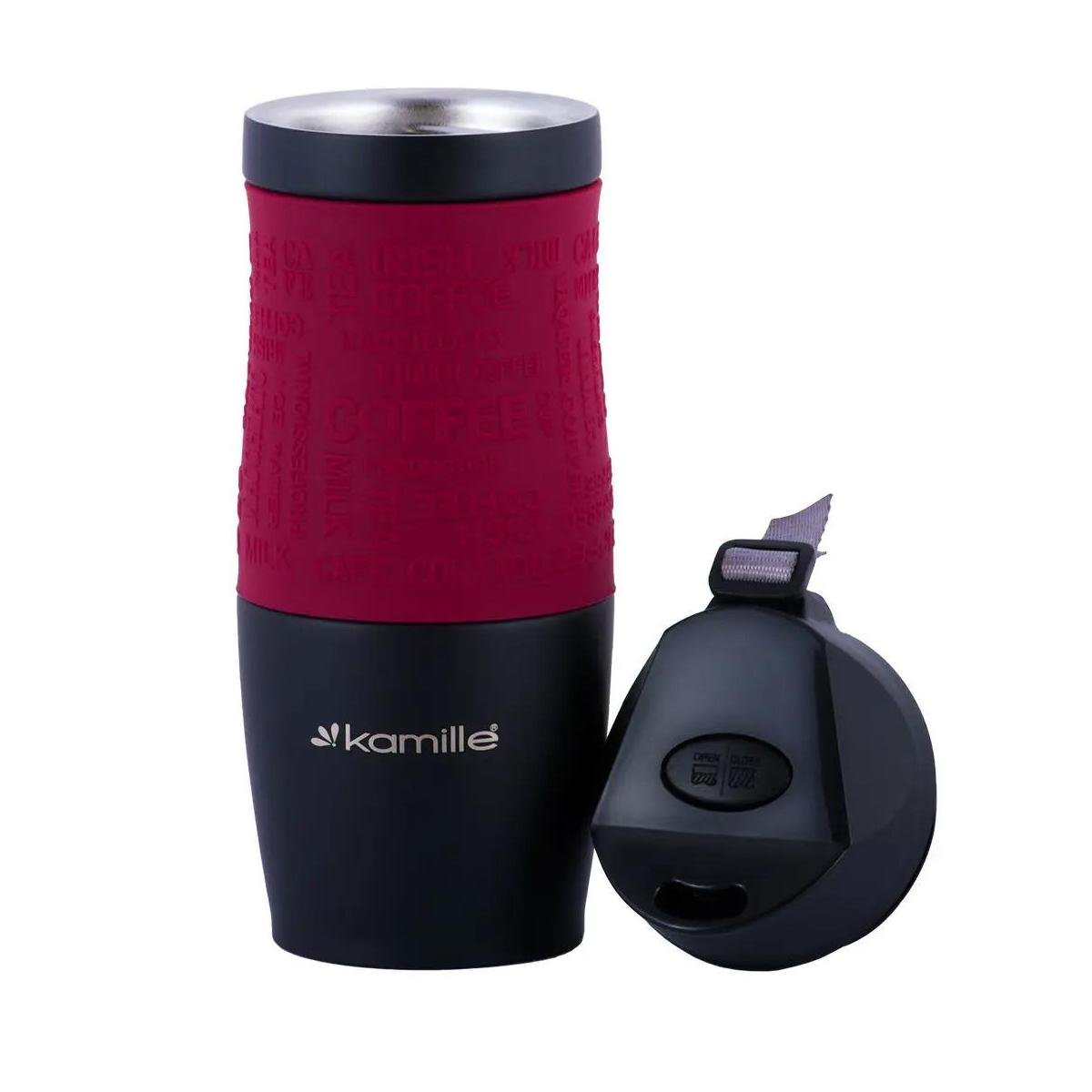 Термокружка Kamille 2052A с ремешком 380 мл Красный - фото 2