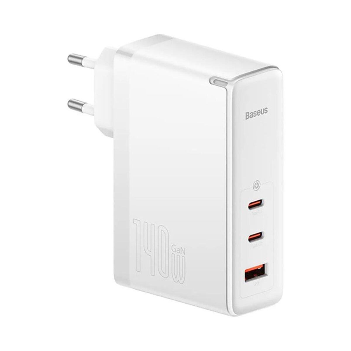 Зарядний пристрій BASEUS GaN5 Pro Fast Charger 2xType-C 1xUSB 140W EU with Type-C to Type-C cable White (CCGP100202)