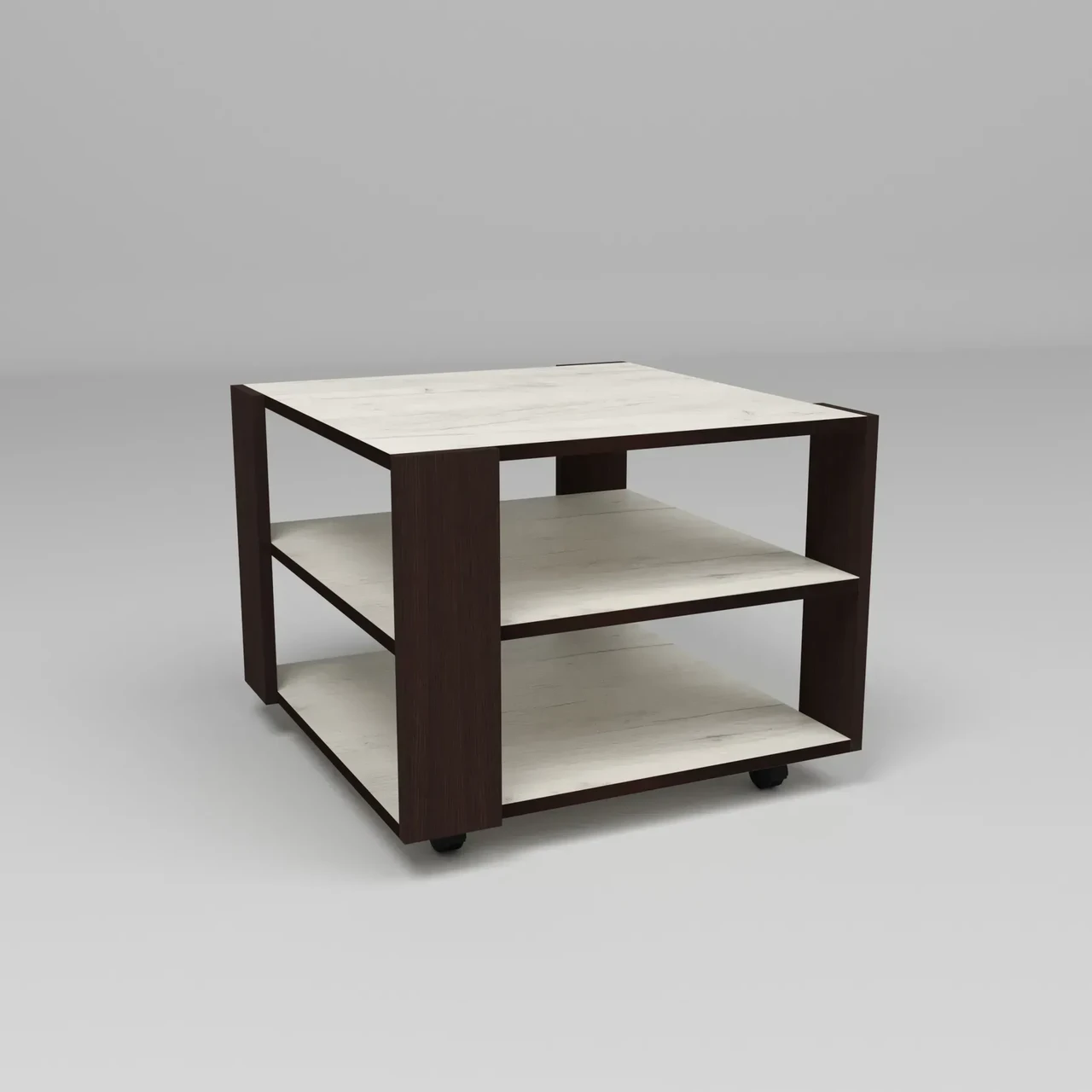 Стіл журнальний на коліщатках Kontinent Kvant №4 60х60х45 см Дуб Крафт Білий/Венге Магія (52489845) - фото 1