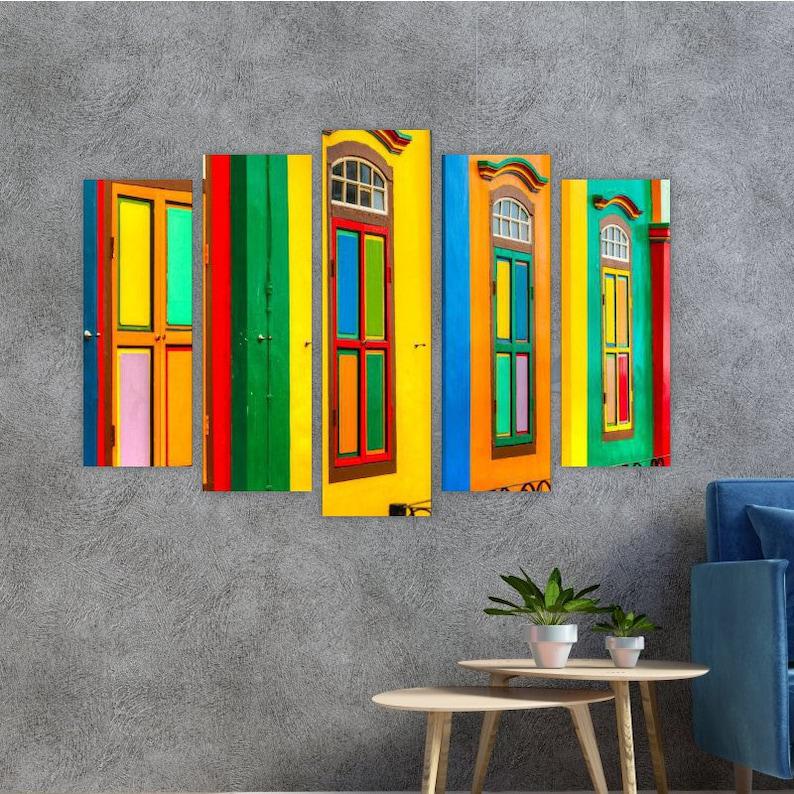 Модульная картина на холсте из пяти частей KIL Art Разноцветные дома 187x119 см (M51_XL_310)