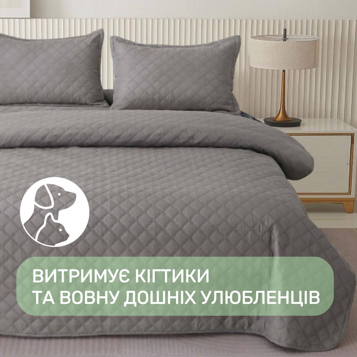 Покривало стьобане та 2 наволочки з подушками Koloco 100% бавовна євро 200х230 см Темно-сірий (41700) - фото 3