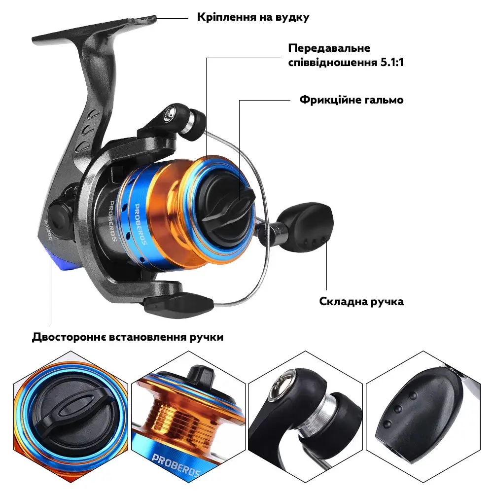 Набір для риболовлі PROBEROS з приманкою/гачками/сумкою/котушкою/вудкою 2,4 м - фото 2