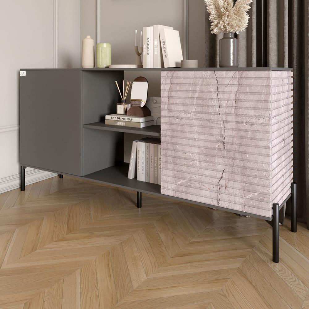 Комод открытый на черных металлических ножках Lion Грей Антрацит/Камень (Lion-042787)