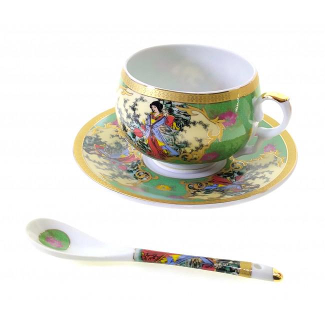 Чашка ACS129-3 210 мл с блюдцем Зеленый (21253)