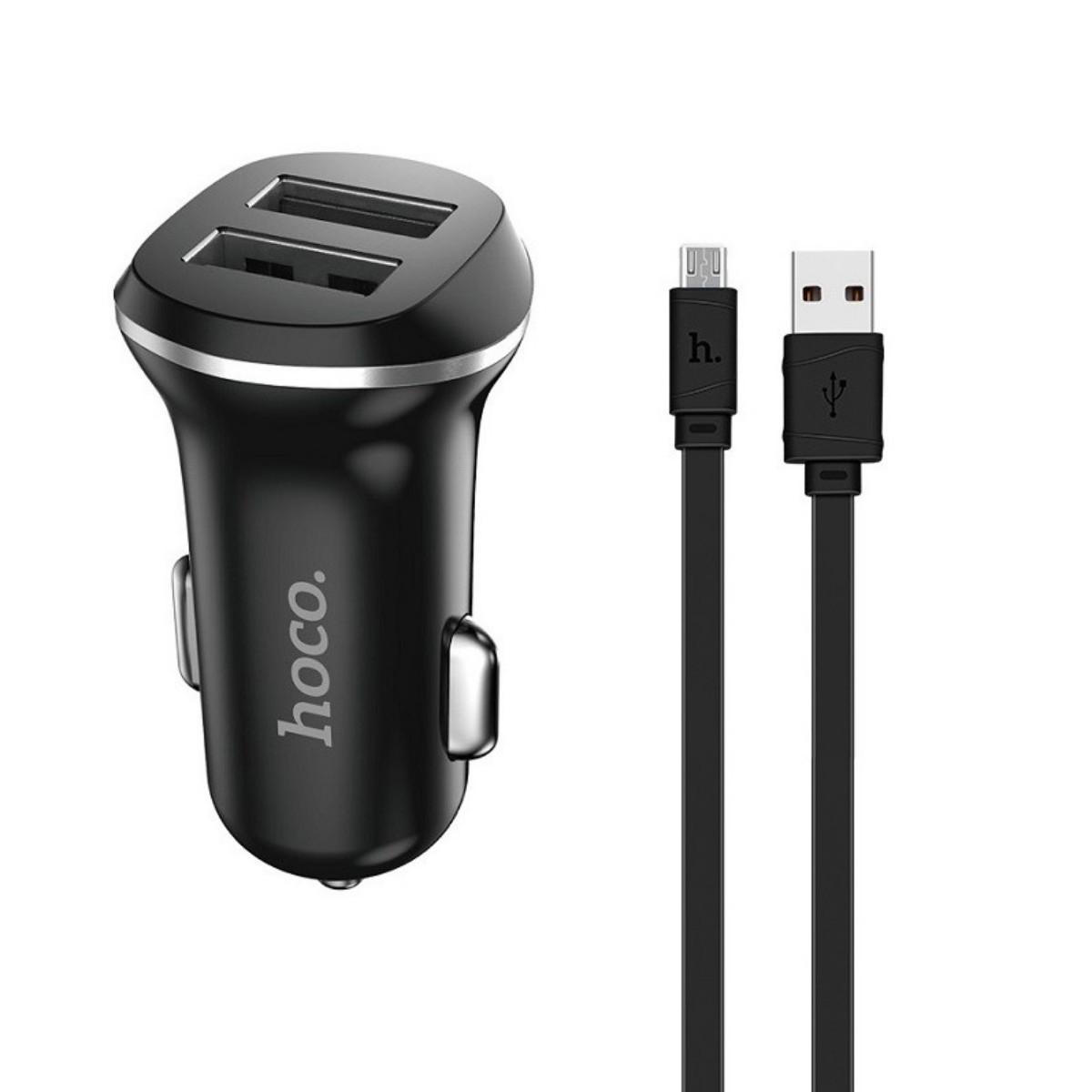 Зарядний пристрій автомобільний Hoco Z1 Car Charger Set with Micro 2 USB 2.1 A Black (01313)