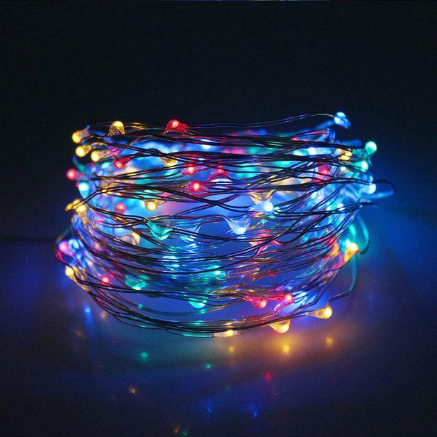 Гирлянда-нить светодиодная Капля росы 10 м 100 LED на батарейках/USB 220В Разноцветный
