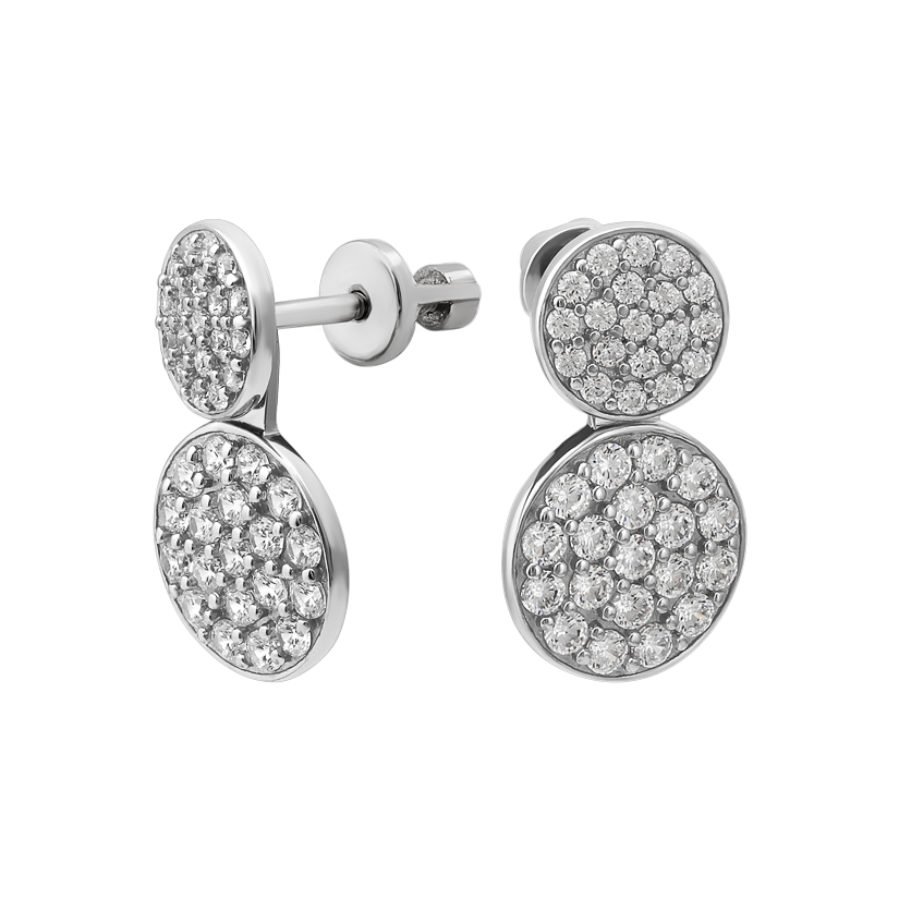 Серьги серебряные пусеты Круги с блеском россыпь фианитов