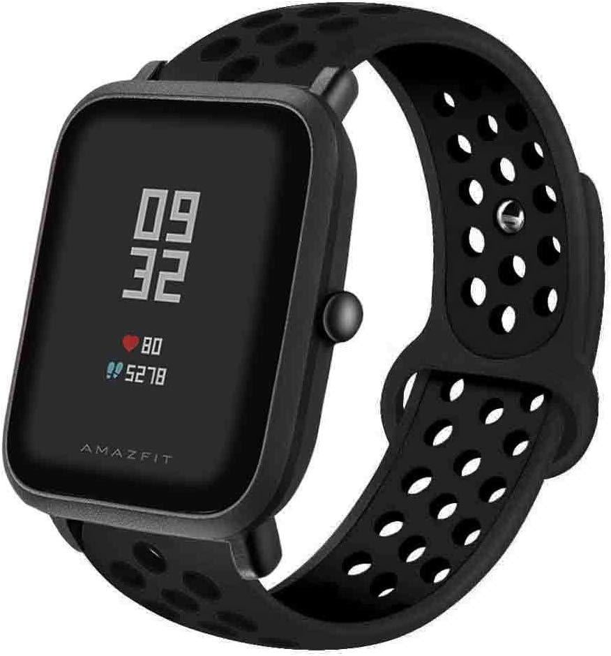 Ремінець силіконовий BeWatch для Amazfit BIP Lite Bip U/Pro/Mini GTS/GTS 2 Gtr 42 мм 20 мм перфорований Чорний (1010101) - фото 2