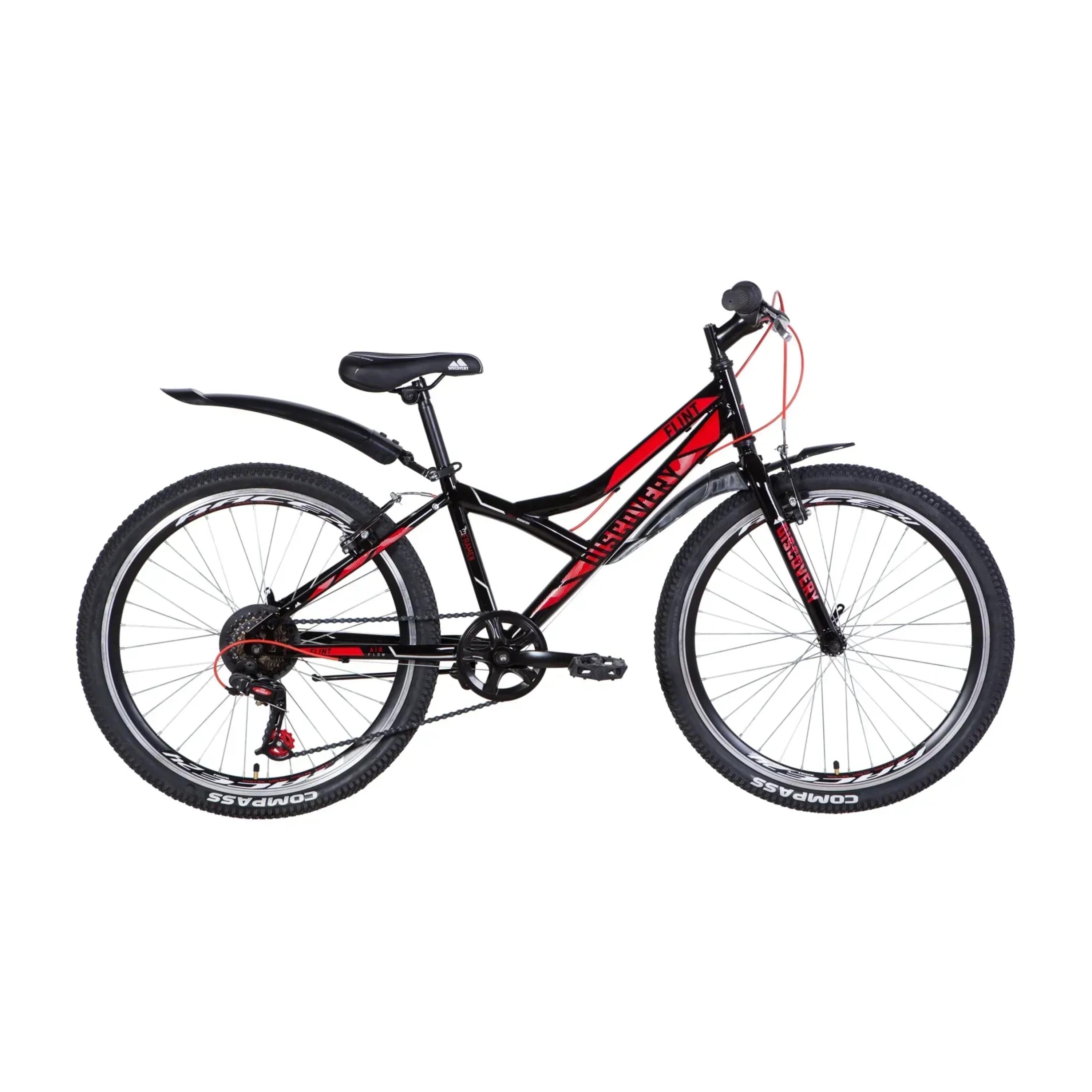 Велосипед подростковый 24" Discovery Flint Vbr рама 13" на рост 125-150 см Черно-красный (OPS-DIS-24-225)