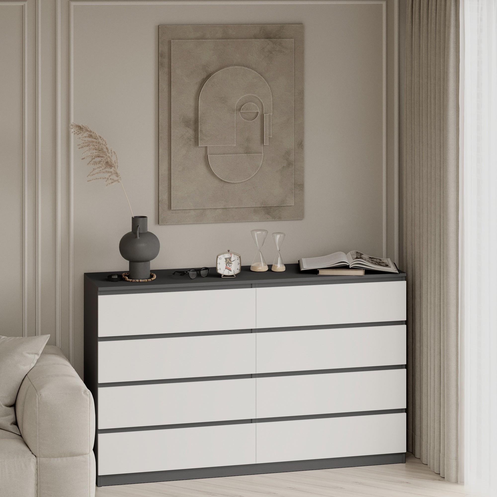 Комод на 8 ящиков без ручек Line KF8 1400x450x1035 мм Антрацит/Белый