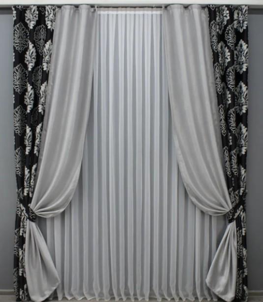Комплект штор блекаут/софт 1,4х2,7 м 2 шт. Черный/Светло-серый (014дк/1273шА-981ш) Комплект штор блекаут/софт 1,4х2,7 м 2 шт. Черный/Светло-серый (014дк/1273шА-981ш)