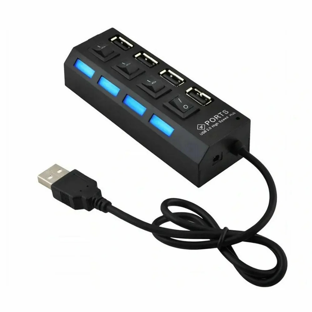 Концентратор USB HUB Digital на 4 порта с выключателями и подсветкой Black (1896595533)